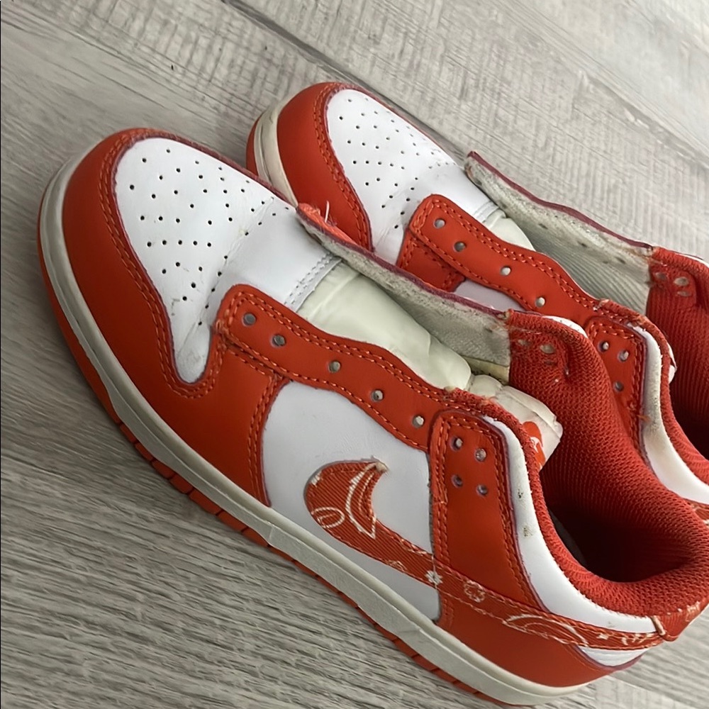 Orange and White Sneakers with Suede Overlays and Perforated Toe Box